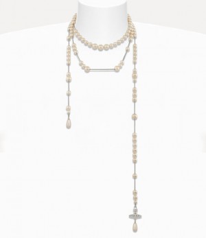 Vivienne Westwood Broken Pearl Necklace Platinum/Pearl/Multi | 390876PBD