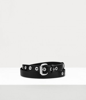 Vivienne Westwood Carolina Belt Rhodium Black Leather | 743265SYB