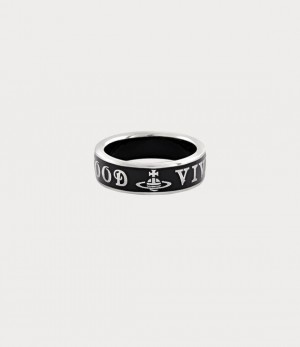 Vivienne Westwood Conduit Street Ring Platinum / Black Enamel | 261307IYE