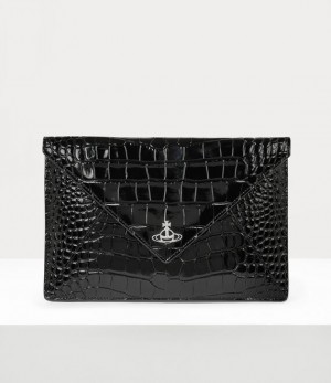 Vivienne Westwood Crocodile Envelope Clutch Black | 369710HDG