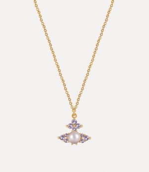 Vivienne Westwood Feodora Pendant Necklace Gold / Light Purple Cz / Crystal Rosaline Pearl | 574061MQS