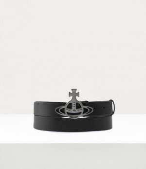 Vivienne Westwood Line Orb Buckle Belt/Gunmetal Black | 368917EDN