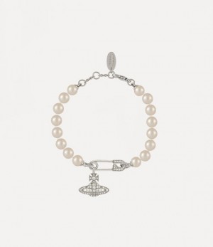 Vivienne Westwood Lucrece Pearl Bracelet Platinum / Light Creamrose Pearl / White Cz | 849350XWP