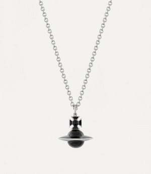 Vivienne Westwood Man. Dinah Pendant Platinum / Black Enamel | 560473YMJ