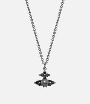 Vivienne Westwood Man. Feodora Pendant Necklace Ruthenium / Black Cz / Dark Grey Pearl | 823194WCM