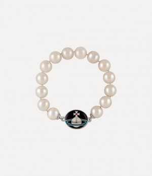 Vivienne Westwood Man. Loelia Large Pearl Bracelet Platinum/Black,Off-white,Green,Red | 354012LHZ