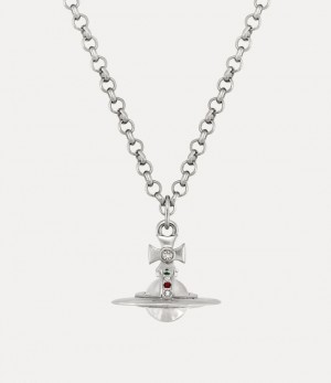 Vivienne Westwood Man New Tiny Orb Pendant Platinum / Crystal, Montana, Emerald, Siam Crystal | 765190ZKQ