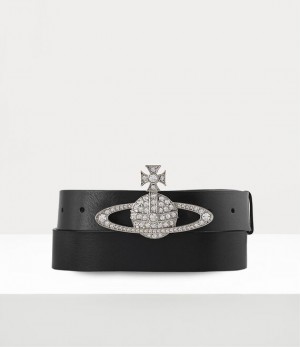 Vivienne Westwood Medium Bas Relief Belt Platinum / Crystal Crystal / Black Leather | 845297RDF