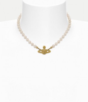 Vivienne Westwood Mini Bas Relief Pearl Choker Gold Light Colorado Topaz Pearl | 765038CGB