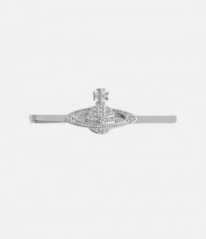 Vivienne Westwood Mini Bas Relief Tie Clip Platinum / Crystal Crystal | 214976QSO