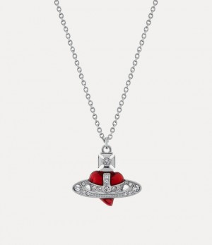 Vivienne Westwood New Diamante Heart Pendant Necklace Platinum / Crystal / Indian Pink Enamel | 864912TKI