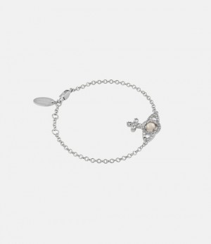 Vivienne Westwood Olympia Pearl Chain Bracelet Platinum / Creamrose Pearl / White Cz | 139674OHR