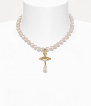 Vivienne Westwood One Row Pearl Drop Choker Gold/Pearl/Multi | 256417FUO