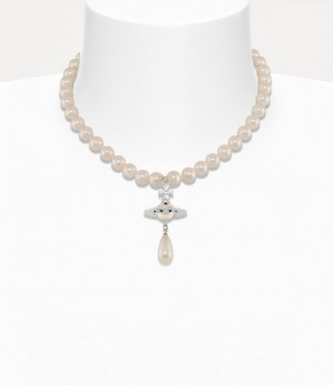 Vivienne Westwood One Row Pearl Drop Choker Platinum/Pearl/Multi | 572849URJ