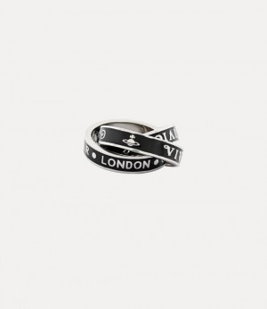 Vivienne Westwood Percy Ring Platinum / Black Enamel | 297461TRC