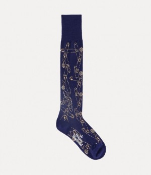 Vivienne Westwood Safety Pin High Sock Navy Blue | 508463AHN