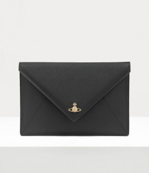 Vivienne Westwood Saffiano Envelope Clutch Black 3d Orb | 820714NAE