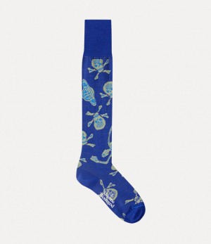 Vivienne Westwood Skull High Sock Blue | 106597CUG