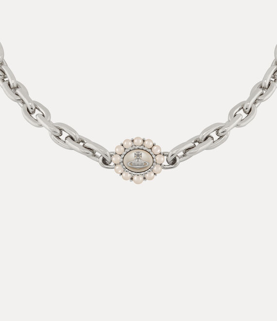 Vivienne Westwood Amaya Chain Necklace Platinum / Creamrose Pearl | 014627ONE