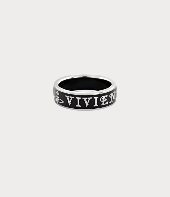 Vivienne Westwood Conduit Street Ring Platinum / Black Enamel | 912687SUK