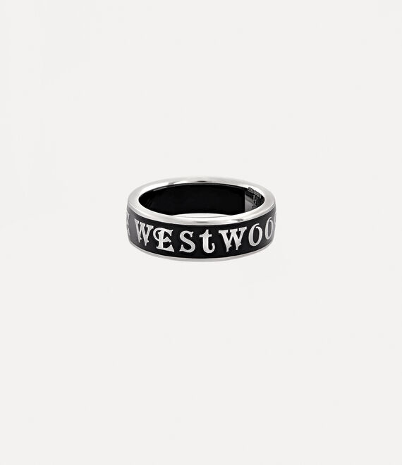 Vivienne Westwood Conduit Street Ring Platinum / Black Enamel | 269180NWA