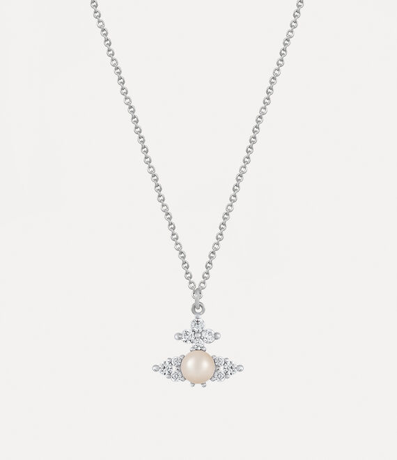 Vivienne Westwood Feodora Pendant Platinum / White Cz / Creamrose Pearl | 291548BJU