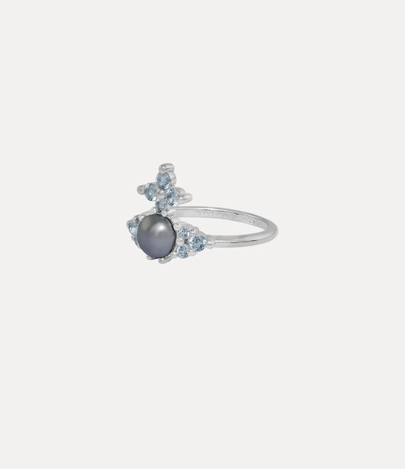 Vivienne Westwood Feodora Ring Platinum / Light Blue Cz / Crystal Dark Grey Pearl | 254731SMP