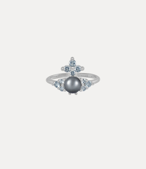 Vivienne Westwood Feodora Ring Platinum / Light Blue Cz / Crystal Dark Grey Pearl | 254731SMP