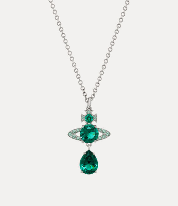 Vivienne Westwood Ismene Drop Pendant Necklace Platinum / Green Cz | 196857GQS