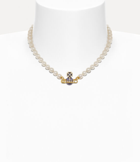 Vivienne Westwood Kitty Pearl Necklace Gold/Crystal Crystal/Violet Transparent | 708951OSC