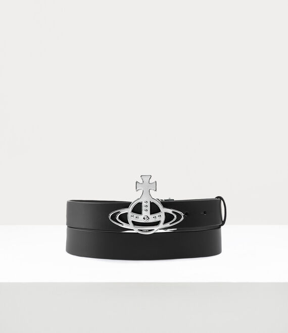 Vivienne Westwood Line Orb Buckle Belt/Silver Black | 952073GZA