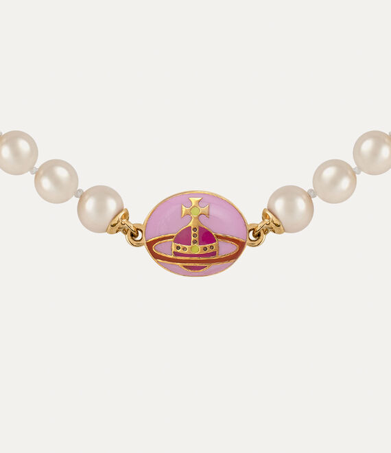 Vivienne Westwood Loelia Necklace Gold / Magenta Enamel / Creamrose Pearl | 790423UMG