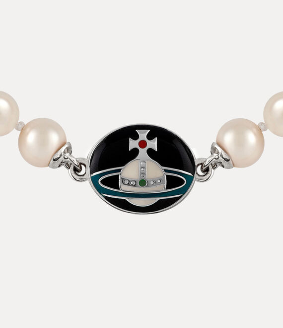 Vivienne Westwood Man. Loelia Large Pearl Necklace Platinum/Black,Off-white,Green,Red | 805134DCR