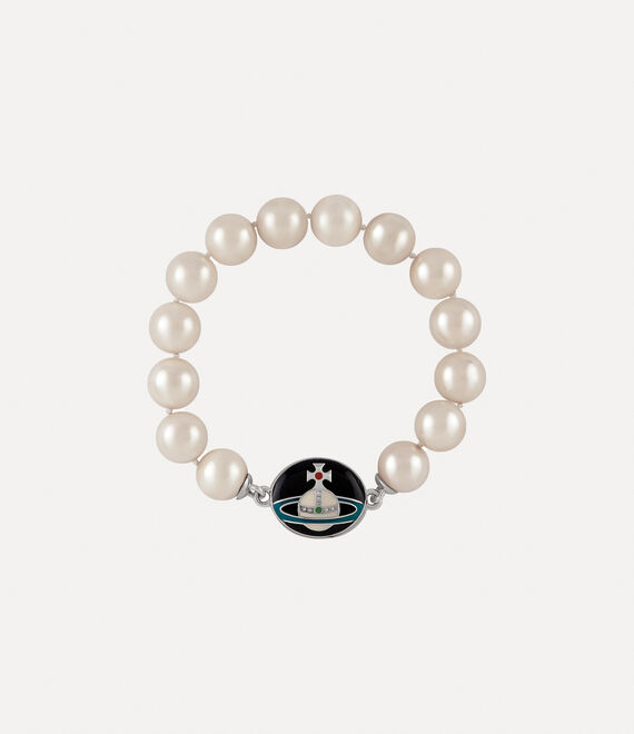 Vivienne Westwood Man. Loelia Large Pearl Bracelet Platinum/Black,Off-white,Green,Red | 037249JZS