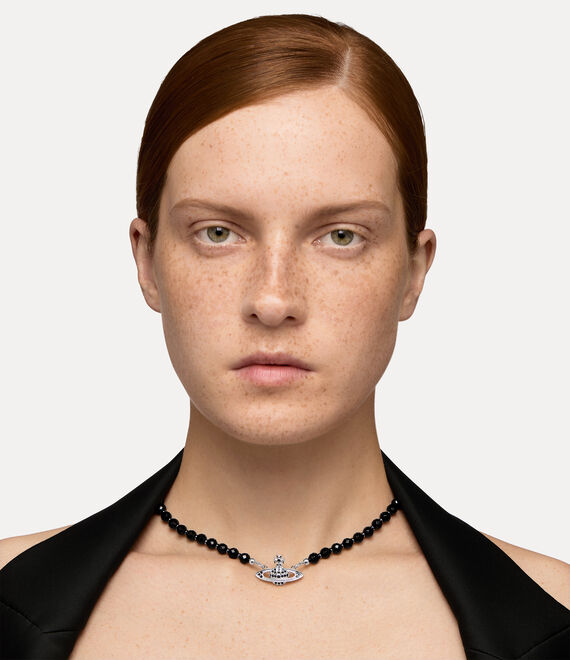 Vivienne Westwood Messaline Choker Platinum / Ruthenium / Black Agate Gemstone / Jet | 138209LNQ