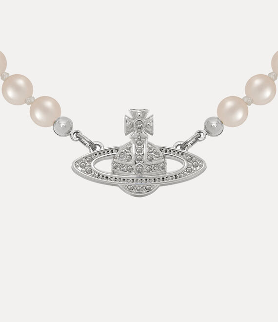 Vivienne Westwood Mini Bas Relief Pearl Choker Platinum / Crystal / Pearl | 427983ZVC