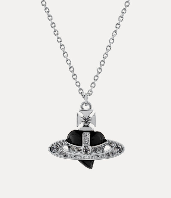 Vivienne Westwood New Diamante Heart Pendant Necklace Platinum / Black Diamond Crystal / Black | 132658BZC