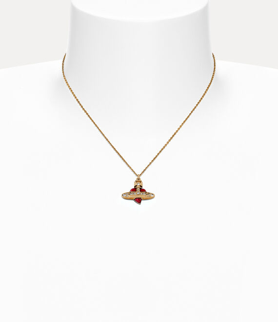 Vivienne Westwood New Diamante Heart Pendant Necklace Gold / Crystal / Indian Pink Enamel | 698512LJF