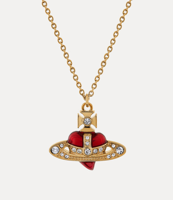 Vivienne Westwood New Diamante Heart Pendant Necklace Gold / Crystal / Indian Pink Enamel | 698512LJF