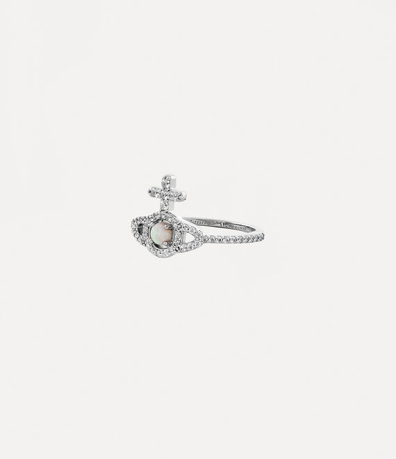 Vivienne Westwood Olympia Ring Platinum / White Cz / White Synthetic Opal | 273589LEO