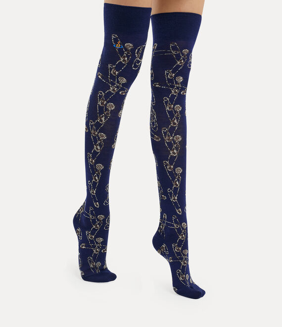 Vivienne Westwood Safety Pin Over The Knee Socks Navy Blue | 328564WQM