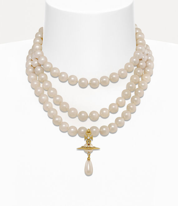 Vivienne Westwood Three Row Pearl Drop Choker Gold | 283179TCI