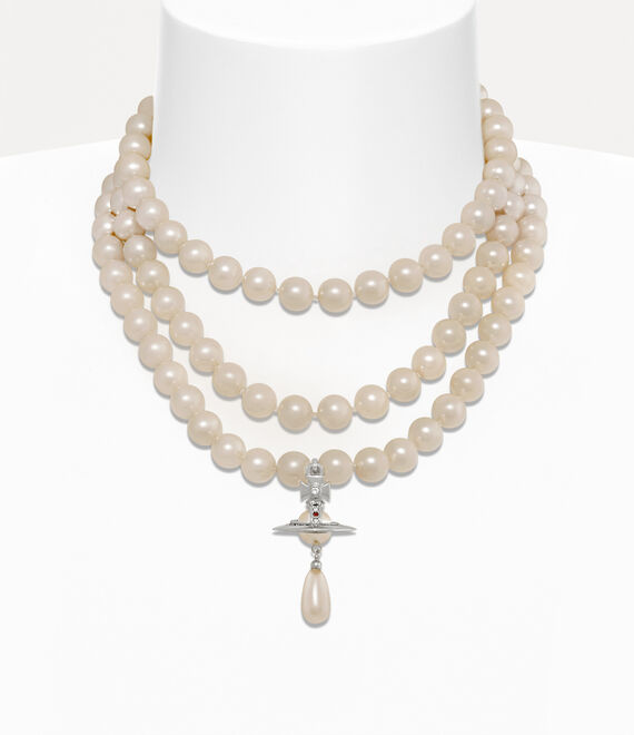 Vivienne Westwood Three Row Pearl Drop Choker Platinum/Pearl/Multi | 693142VDX